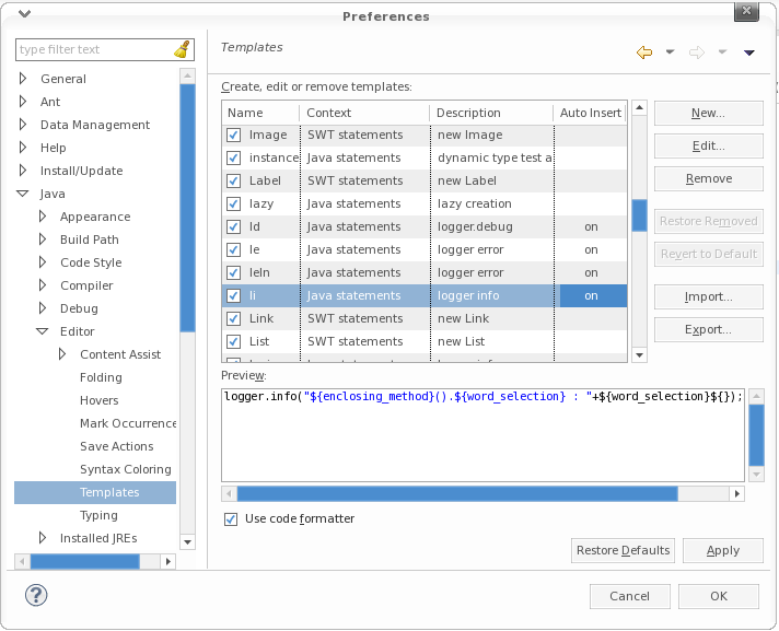 Speedup coding with eclipse editor templates | Knowledge Hunter